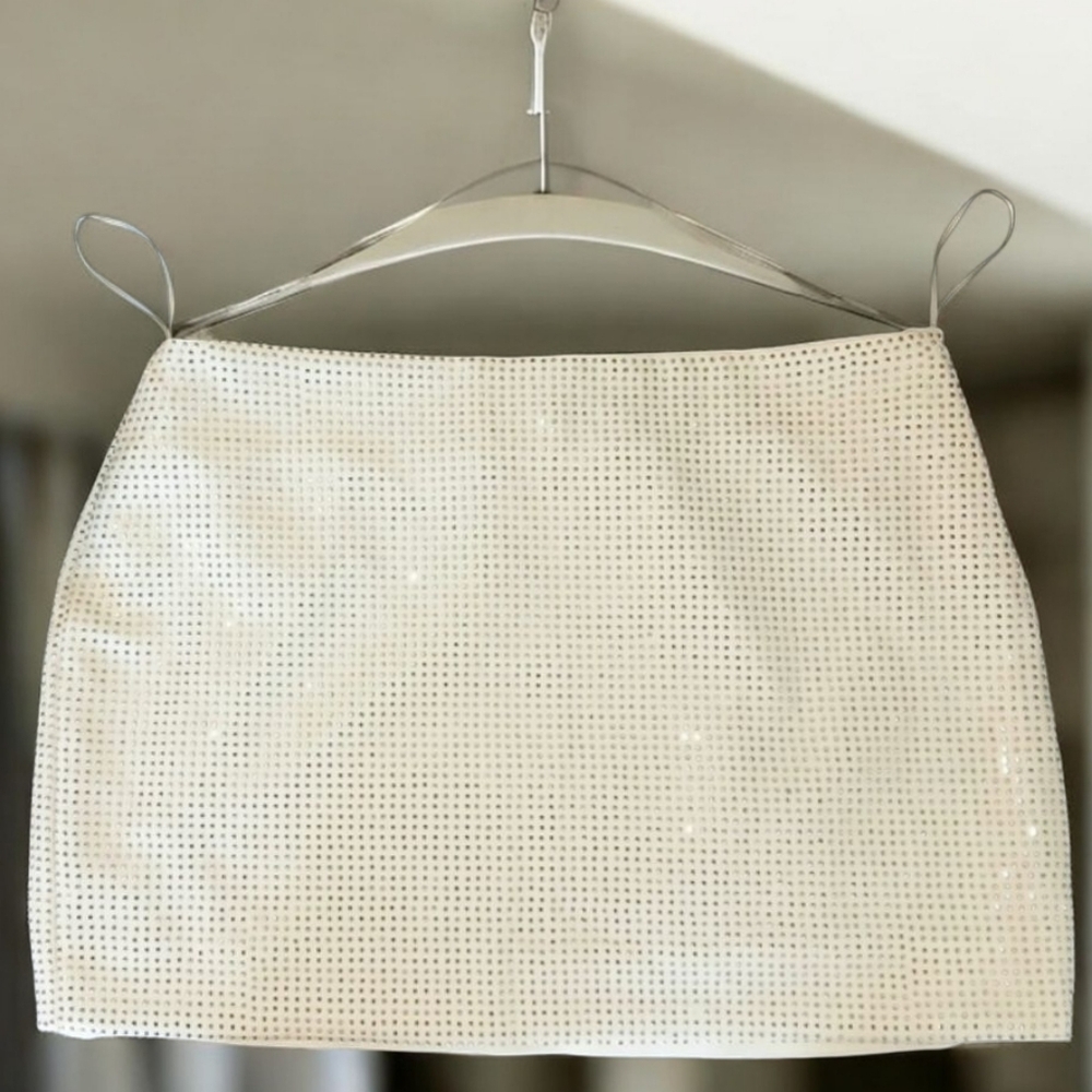 Haute Monde Sparkly Silver Studed White Mini Skirt Side Zipper Closure Large